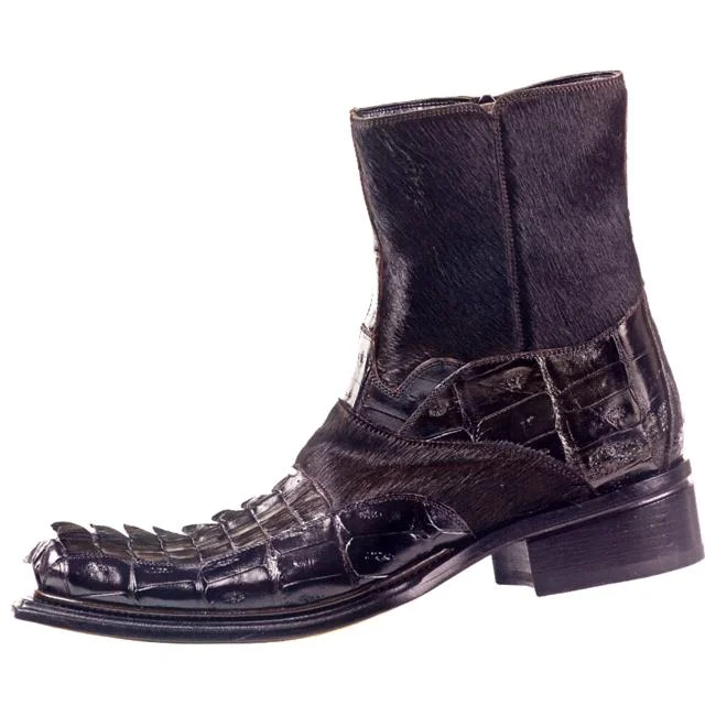 Mauri Royal 42746 Dark Brown Genuine Hornback Baby Crocodile/Marbleized Pony Hair Boots