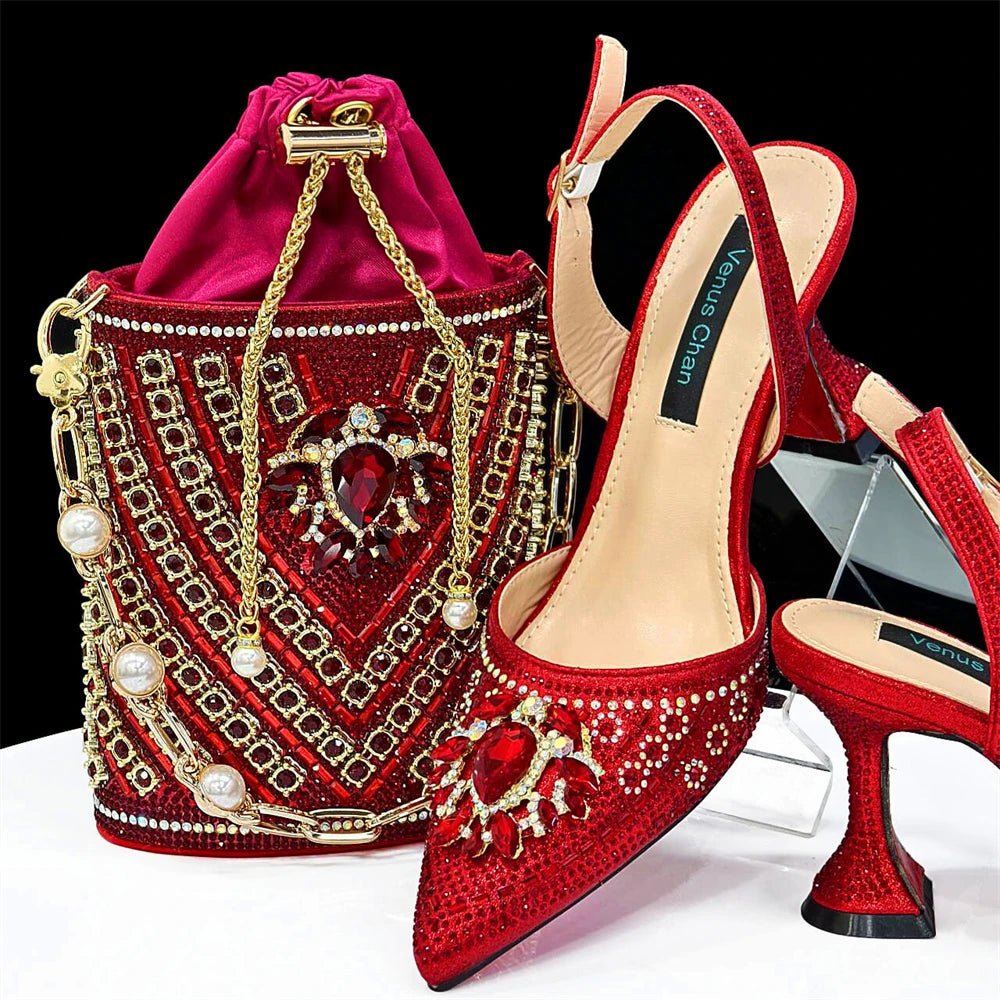 Italian Design Rhinestone Shoes and Bag for African Weddings