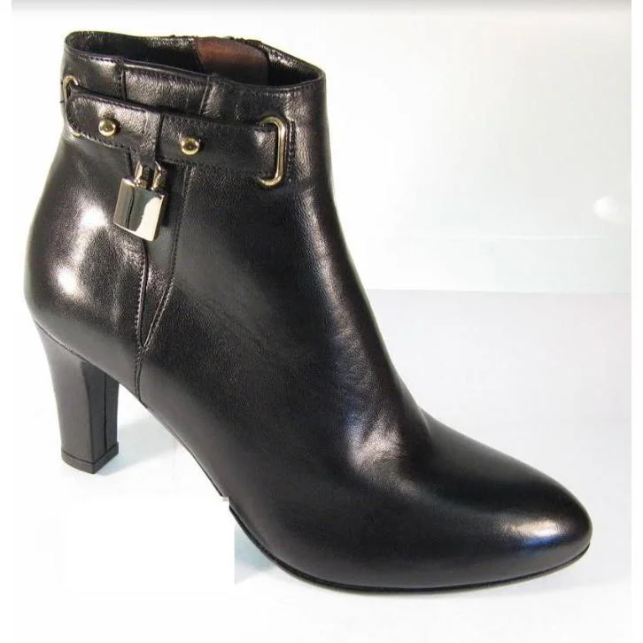 Mauri Ladies Black Genuine Leather Silver Lock Dress Boots