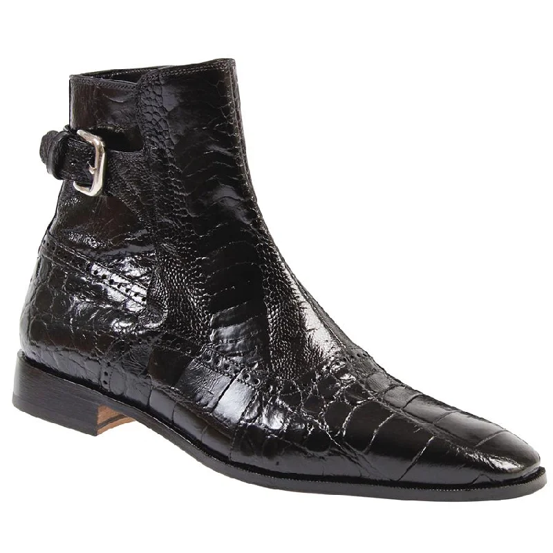 Mauri Kensington 4398 Black Genuine Alligator/Ostrich Leg Boots