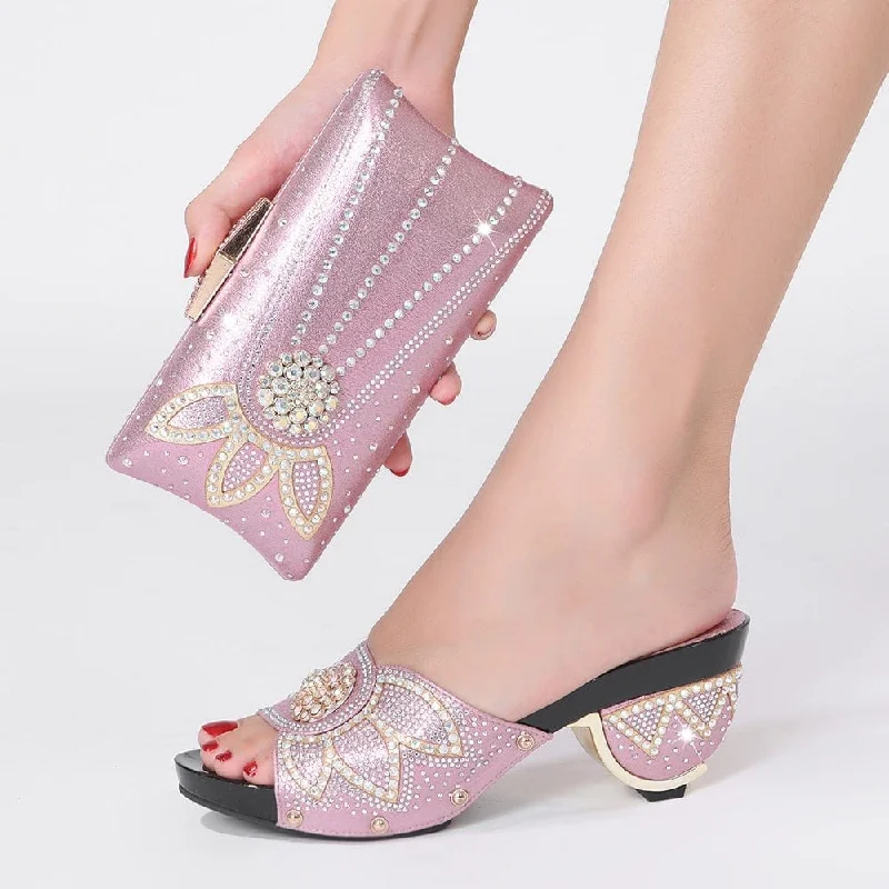 Trendy Italian Design Pink Shoes and Matching Bag for Women