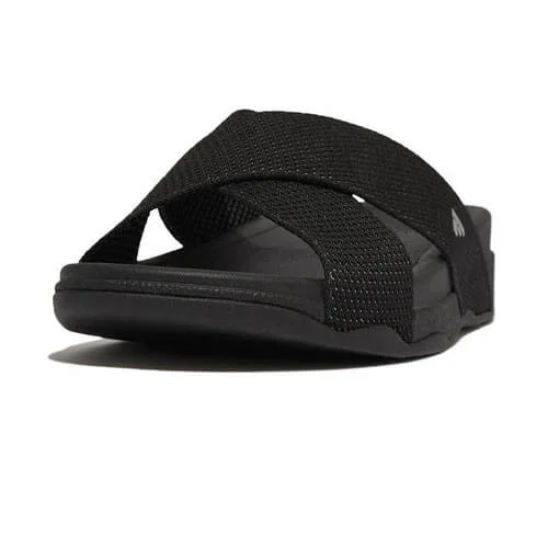 FitFlop Men's Surfer Two-Tone Webbing Cross Slides - Black