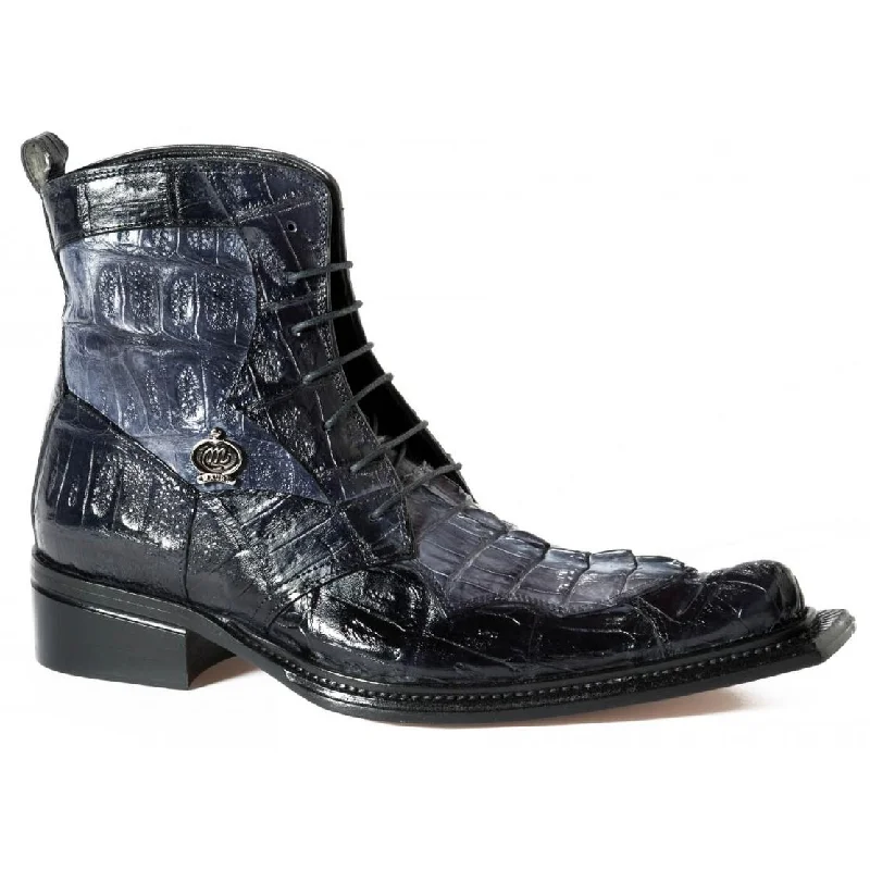 Mauri Raffaello 42742 Black/Medium Grey Genuine Baby Crocodile Hand Painted/Hornback Crocodile Tail Boots