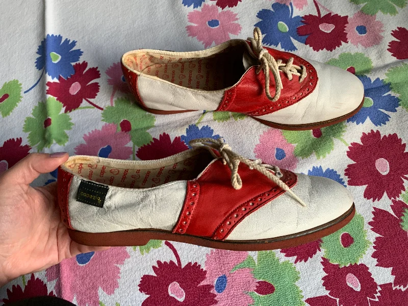 1970s Red & White Leather Capezio Saddle Shoes