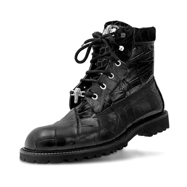 Mauri Commando 4637 Black All Over Genuine Alligator Lace-Up Boots