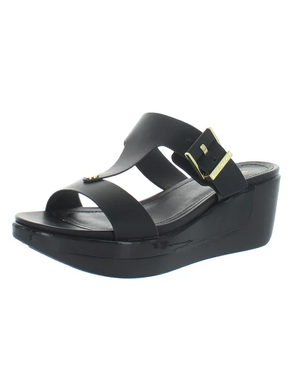 Pepea Buckle Womens Faux Leather Open Toe Wedge Sandals