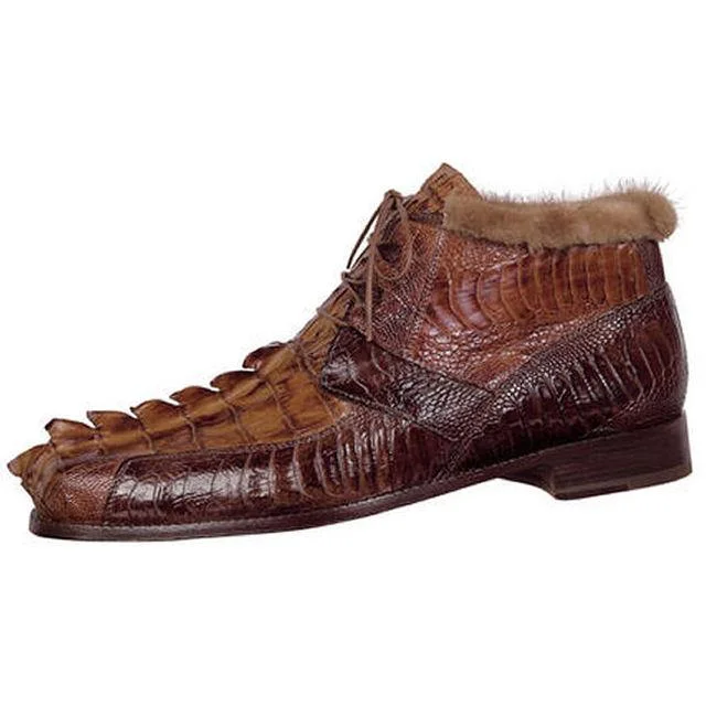 Mauri 2179 Excelsior Hand-Painted Kango Tabac/Dark Brown Genuine Hornback Crocodile Tail/Ostrich Leg Leather Boots