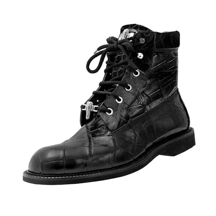 Mauri Commando 4637 Black All Over Genuine Alligator Lace-Up Boots