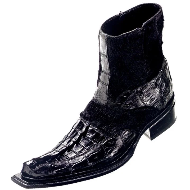 Mauri Royal 42746 Black Genuine Hornback Baby Crocodile/Pony Hair Boots