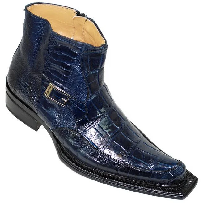 Mauri Chic Saloon 42405 Wonder Blue Genuine Alligator/Ostrich Pointed Toe Boots