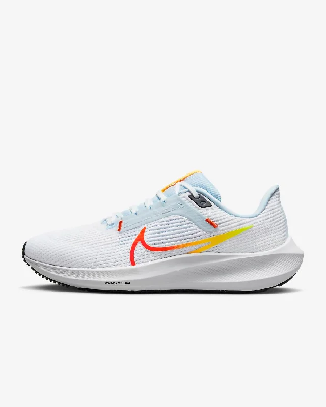 Women's Pegasus 40 Road Running Shoes In White/blue Tint/laser Orange/picante Red