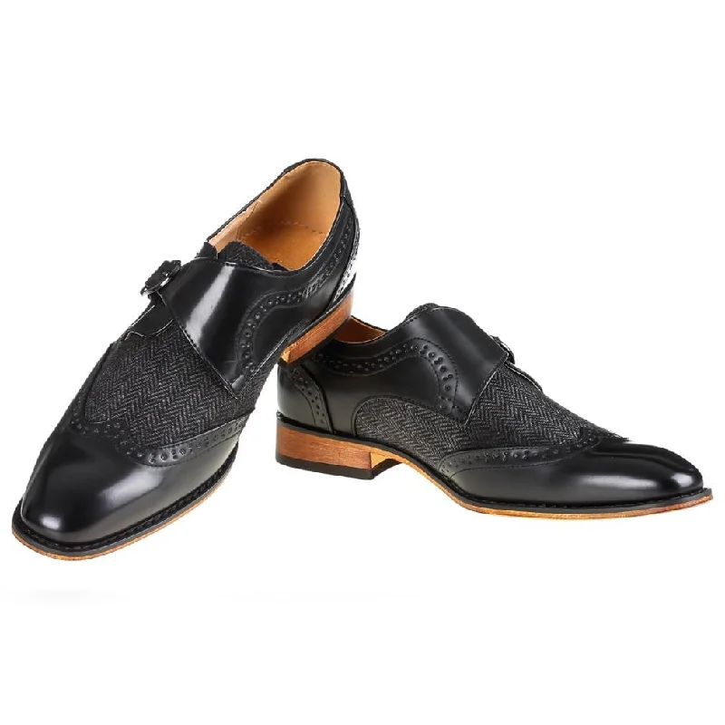 Gino Vitale Men's Monk Strap Herringbone Dress Shoes