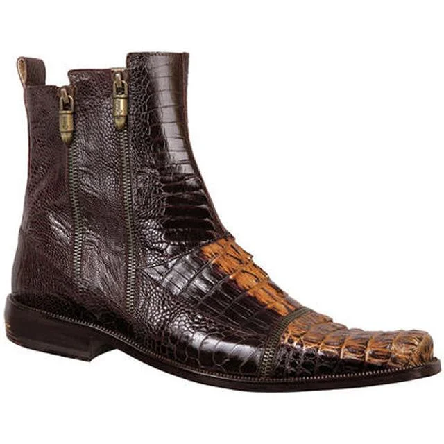 Mauri 2230 Cosmo Dark Brown/Gold Genuine Hornback Crocodile/Ostrich Leg Leather Boots