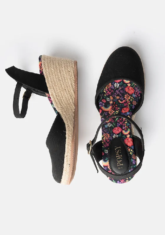 Popsy Black Espadrille Wedges