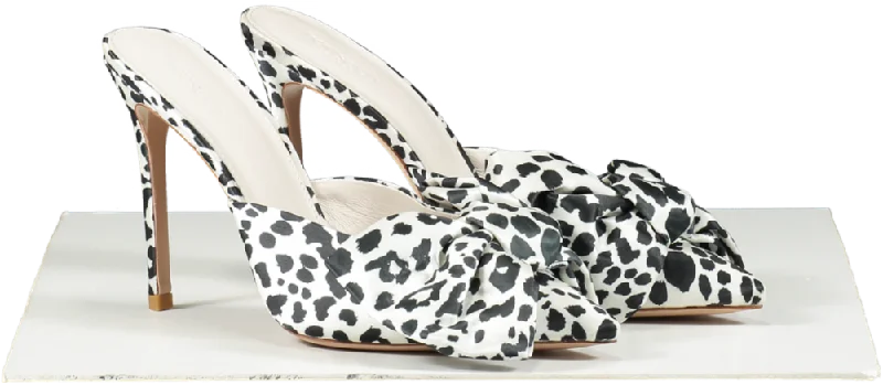 House of CB White Beaubelle Dalmatian Print Oversized Bow Mules UK 8 EU 41 👠