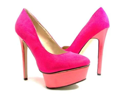 Women's Chloe-01 Hot Pink Suede Slip On Plaform Pump Heels