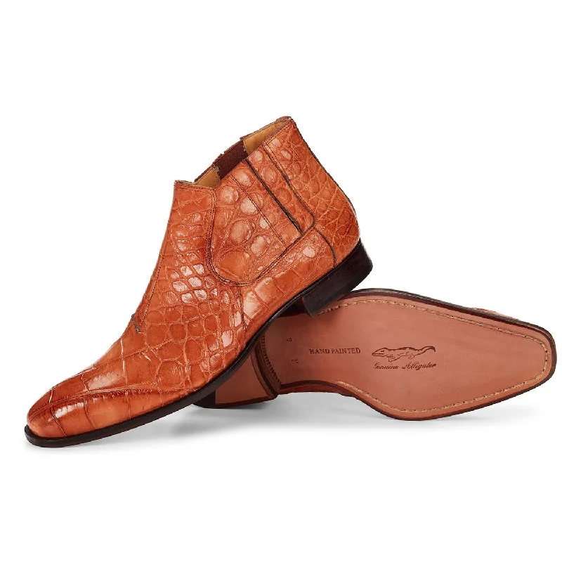 Mauri Alberti 4780 Cognac Genuine Body Alligator Hand-Painted Boots