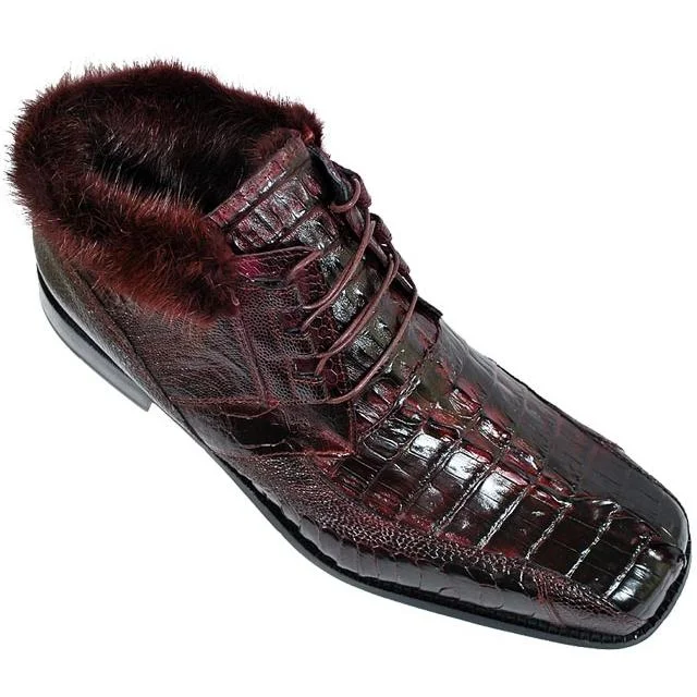 Mauri 2179 Excelsior Burgundy Hornback Crocodile Tail/Ostrich Leg Hand Painted Leather Boots