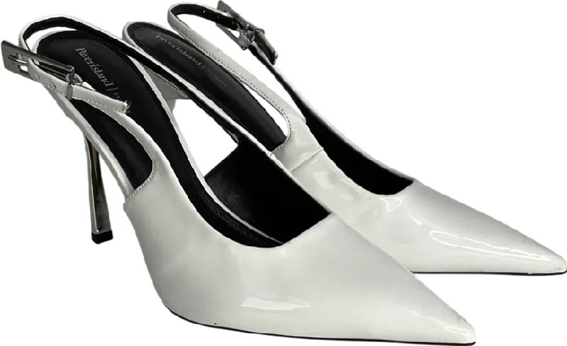 River Island White Sling Back Heeled Court Shoes UK 8 EU 41 👠