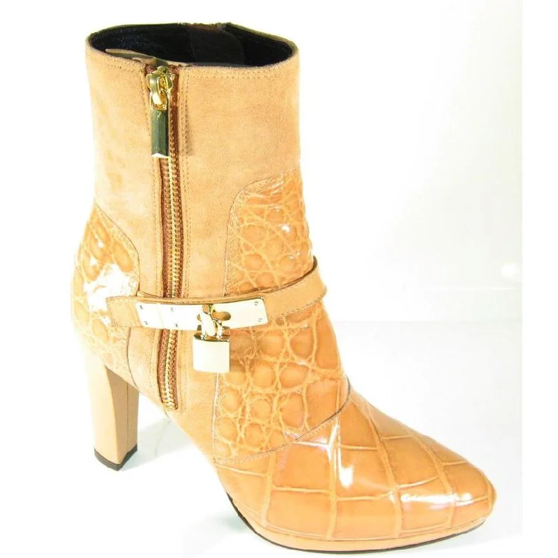 Mauri Ladies Light Rust Genuine Alligator Gold Lock Dress Boots