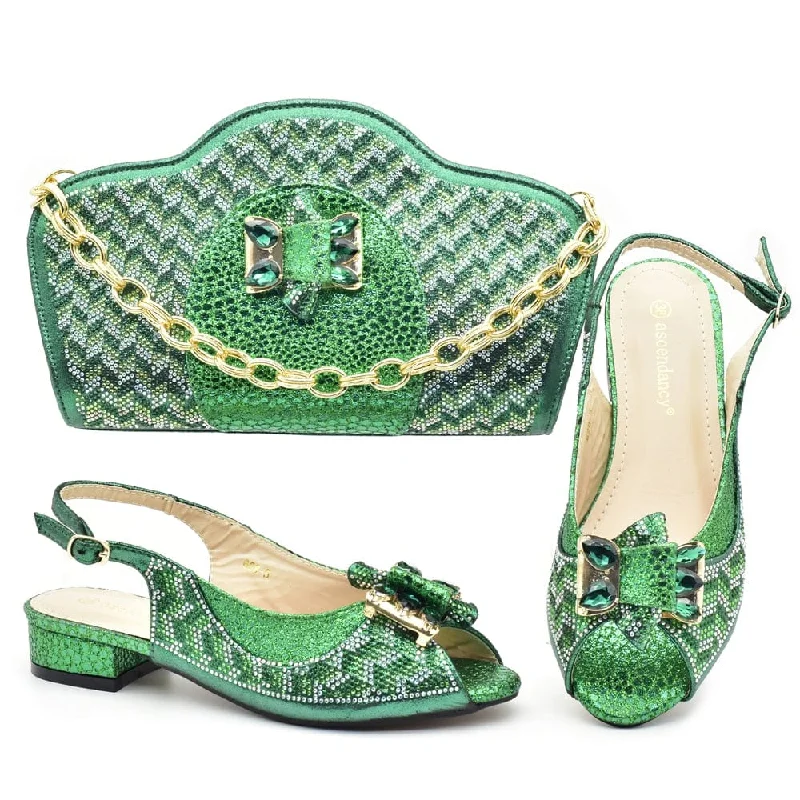 Luxury Italian Shoes and Bag Set decorated with Rhinestones