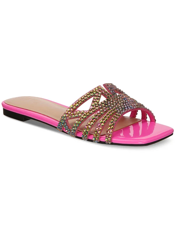 Tianah Womens Rhinestone Slip On Slide Sandals