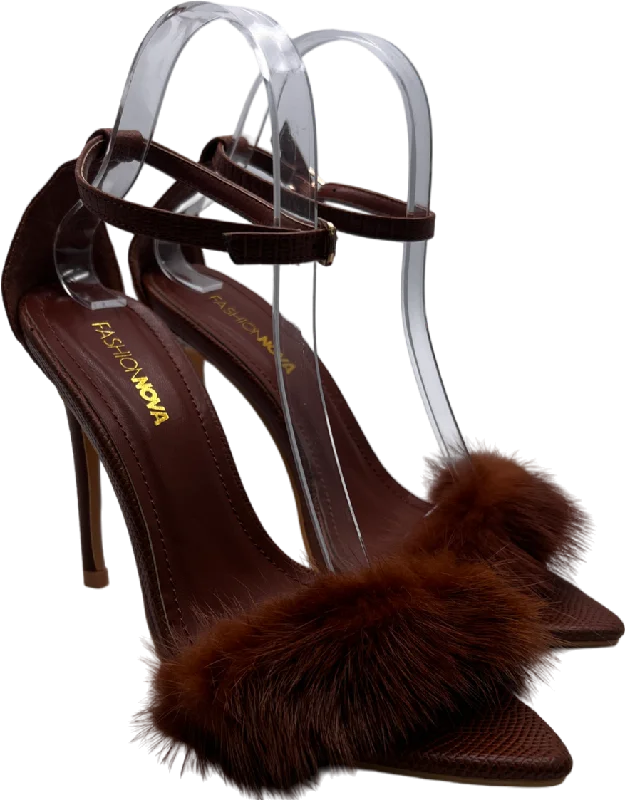 Fashion Nova Brown Fluffy Heel UK 7 EU 40 👠