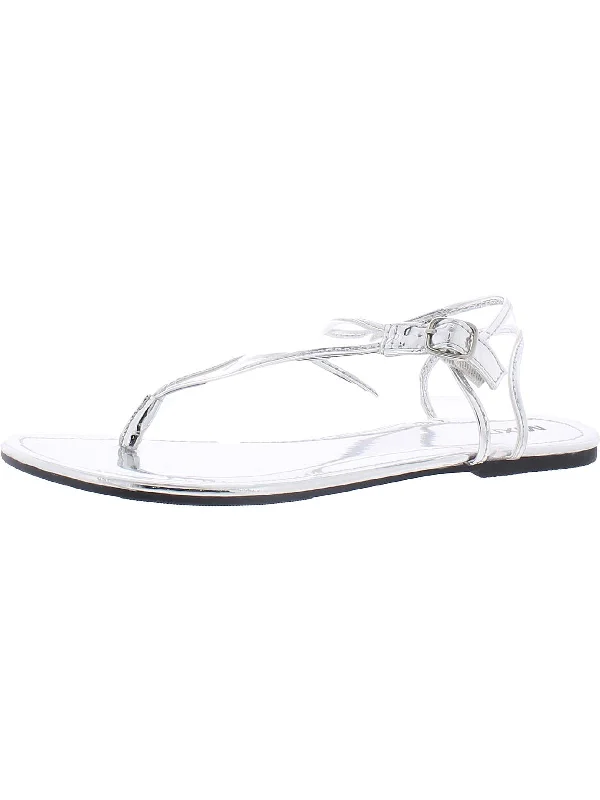 Slate Womens Metallic Ankle Strap Flat Sandals