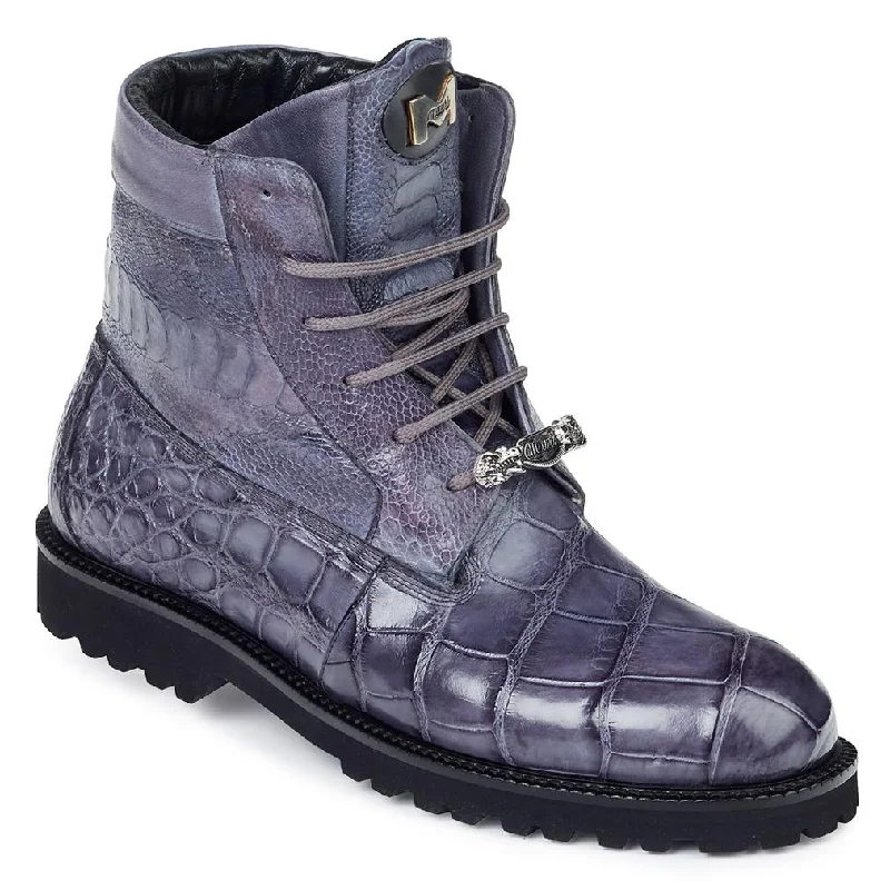 Mauri Commando 4637 Medium Grey Genuine Alligator/Nappa/Ostrich Leg Hand-Painted Boots