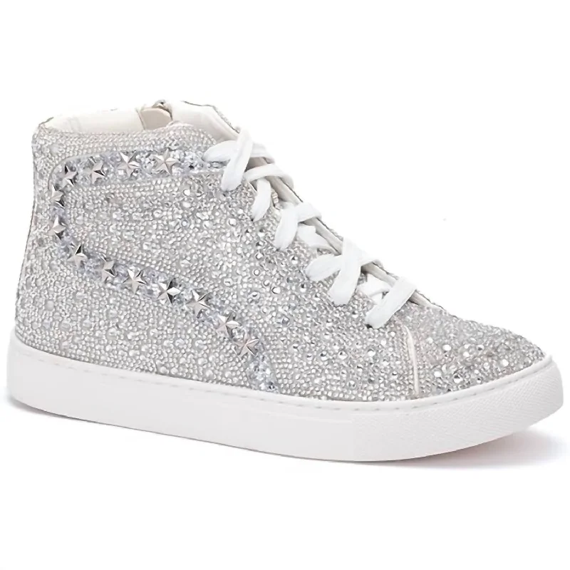 Flashy High Top Sneaker In White With Silver