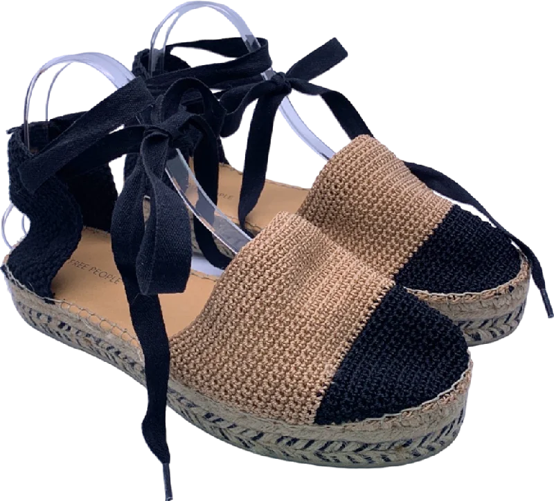 Free People Black/Tan Island Time Wrap Platform Espadrilles EU 41 UK 8