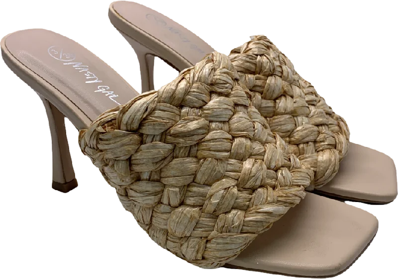 Nasty Gal Beige Raffia Square Toe Heeled Mules UK 3 EU 36 👠