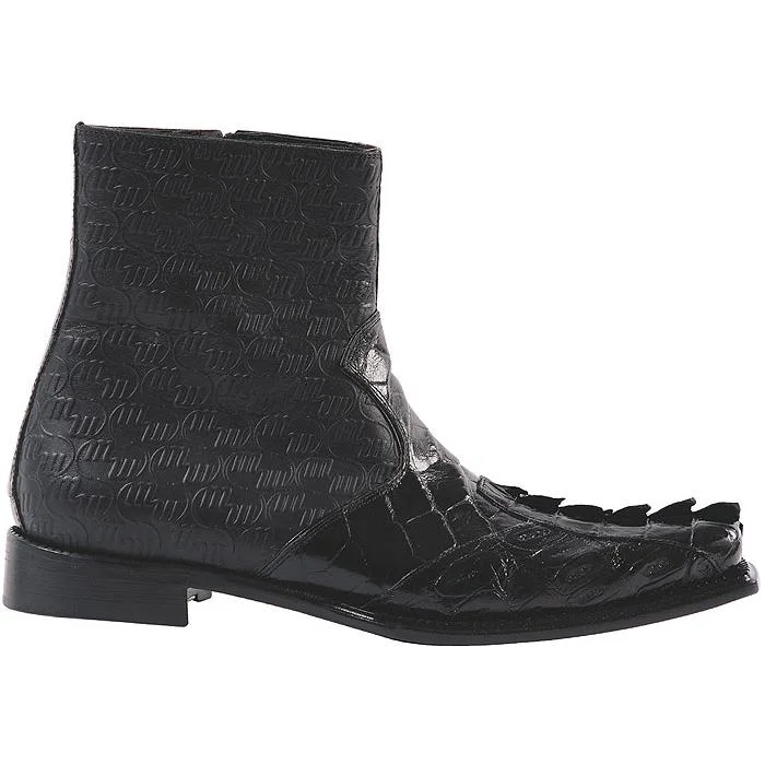 Mauri Excelsior 44167 Black Genuine Hornback Crocodile/Alligator/Nappa Embossed Boots