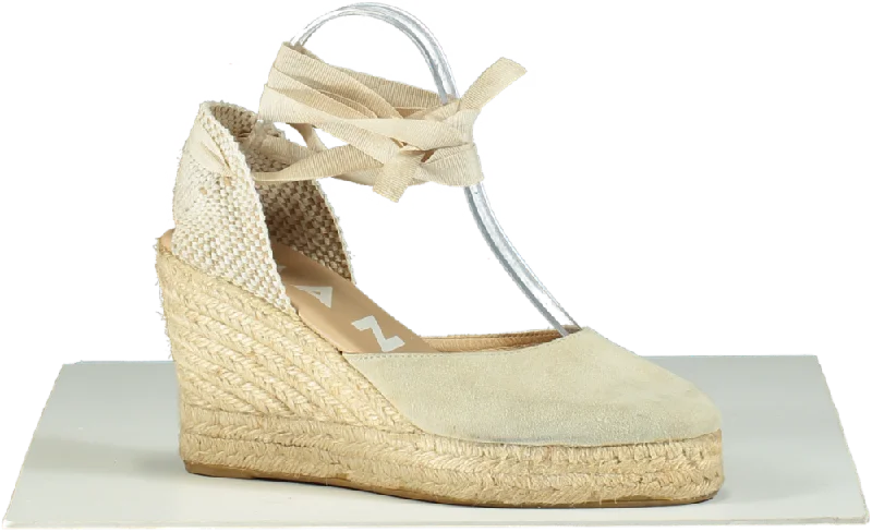 Manebi Beige Suede Espadrille Wedges UK 6 EU 39