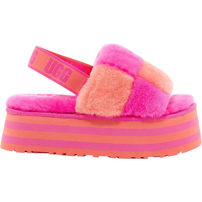 Women's UGG Disco Checker Slide Vibrant Coral/Rock Rose Sheepskin