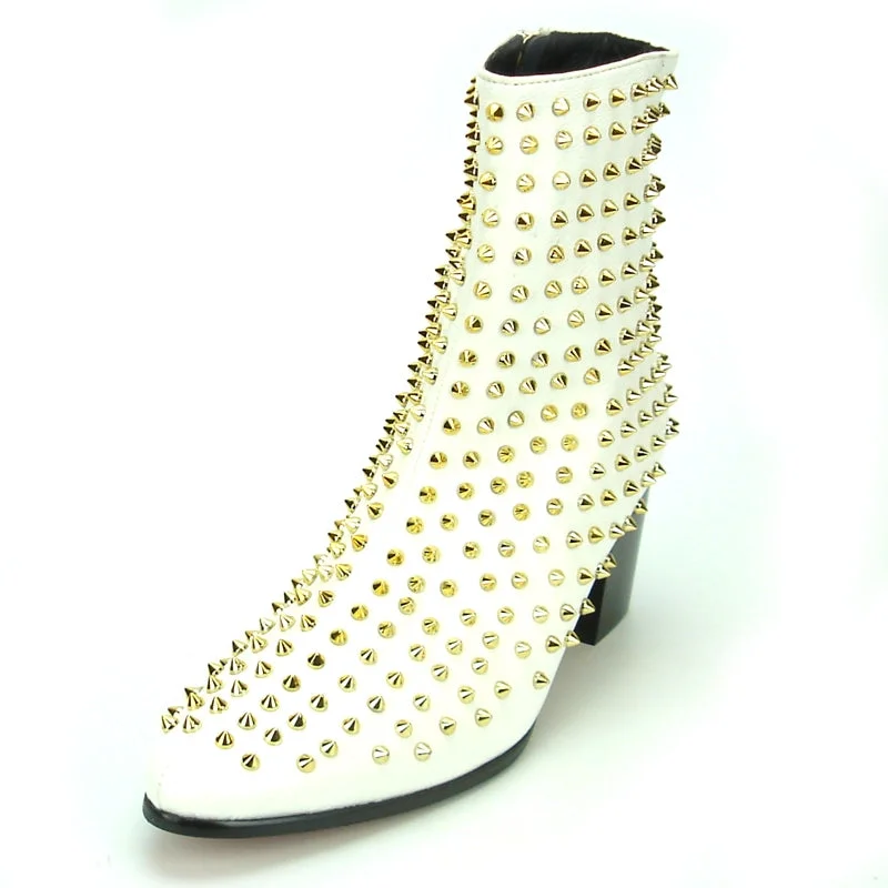 Fiesso FI-7142 White Gold Boots