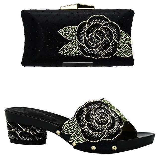 Latest Italian Design Shoes with Matching Bag Decorated with Rhinestones